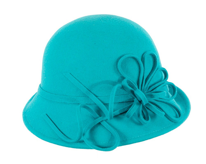 Turquoise felt winter hat with flower by Max Alexander - Image 3