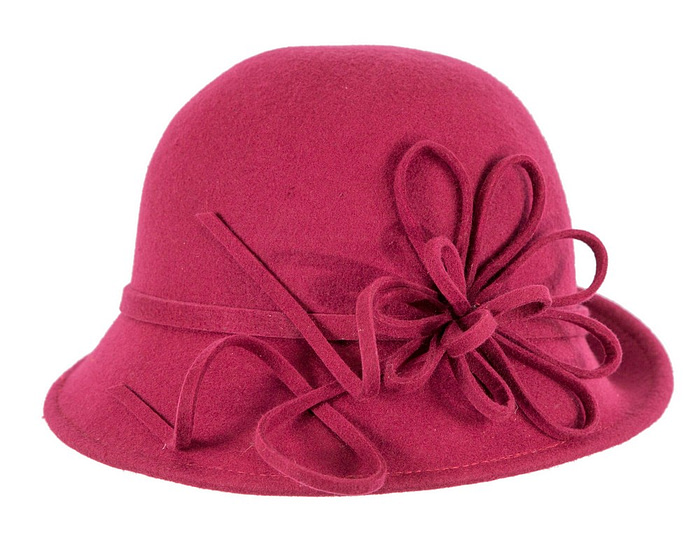 Burgundy felt winter hat with flower by Max Alexander J439 - Image 3