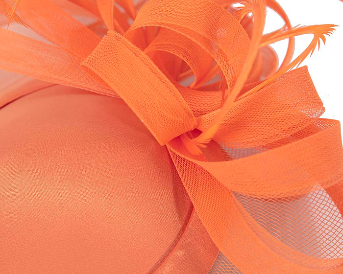 Custom made orange pillbox hat with feathers - Image 4