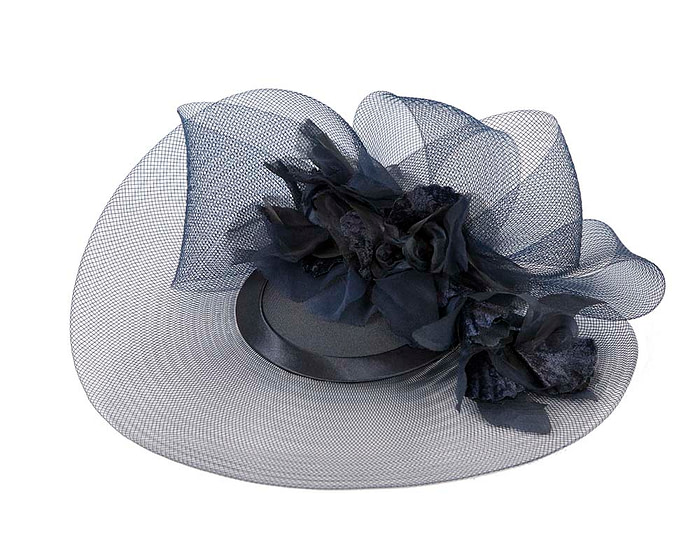 Custom made french navy cocktail hat with flowers - Image 2