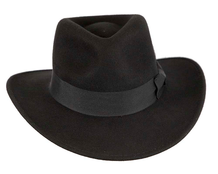 Unisex Black Fedora Felt Wide Brim Hat - Image 4