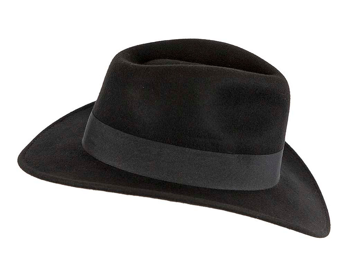 Unisex Black Fedora Felt Wide Brim Hat - Image 3