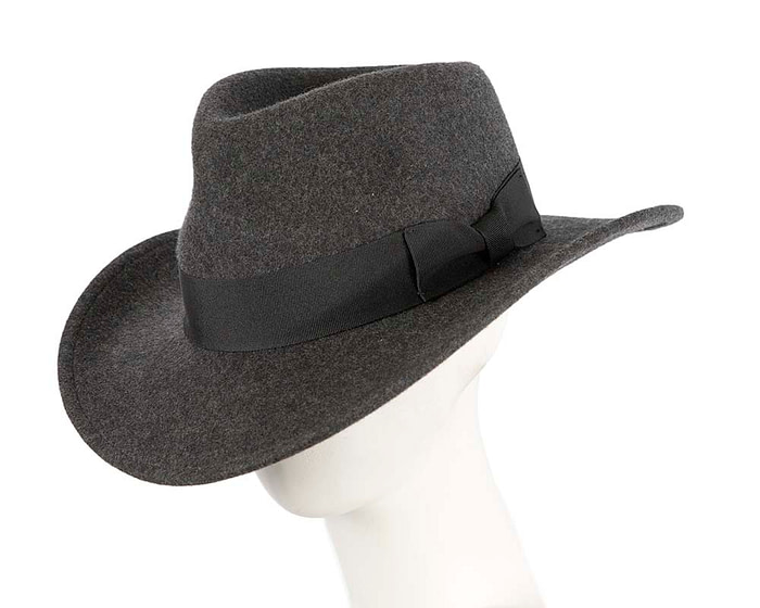 Unisex Dark Grey Fedora Felt Wide Brim Hat