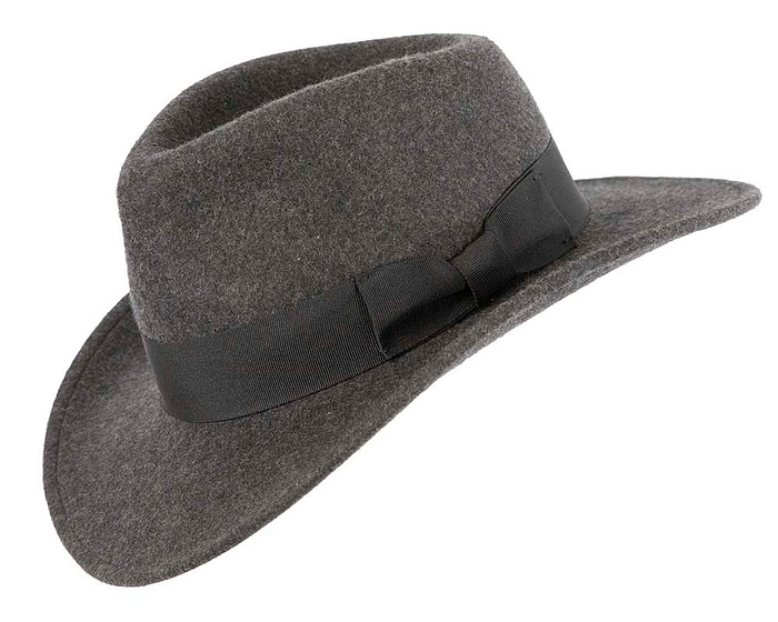 Unisex Dark Grey Fedora Felt Wide Brim Hat - Image 2