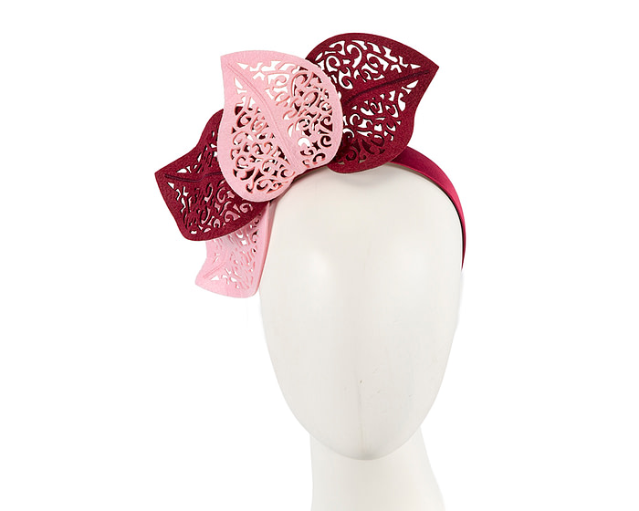 Modern burgundy & pink racing fascinator by Max Alexander