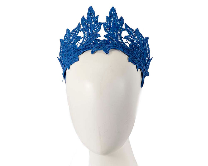 Royal blue lace crown fascinator headband by Max Alexander - Image 2