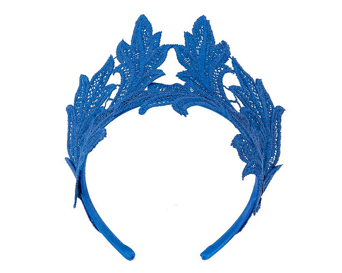 Royal blue lace crown fascinator headband by Max Alexander - Image 3