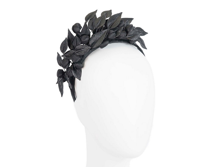 Black sculptured leather flower headband fascinator by Max Alexander