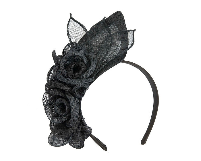 Large black sinamay  flower fascinator by Max Alexander - Image 2