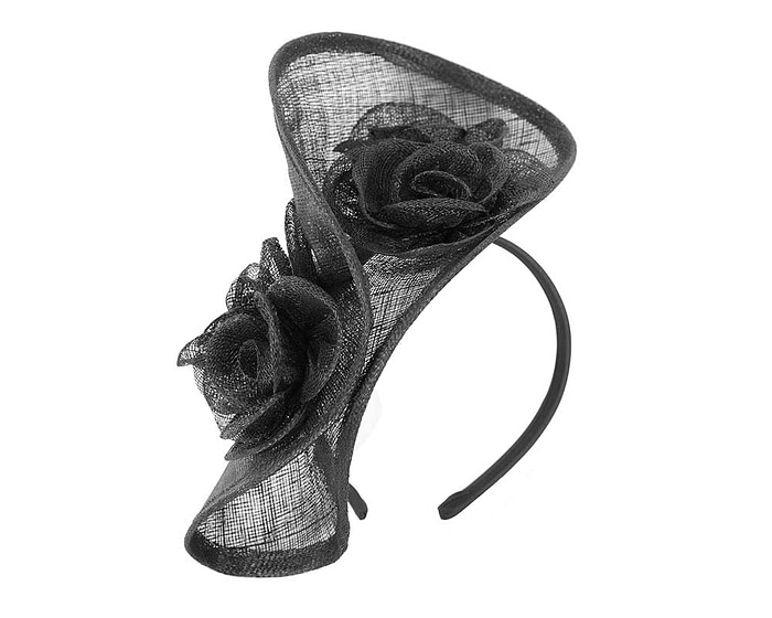 Tall black sinamay fascinator by Max Alexander MA841 - Image 2