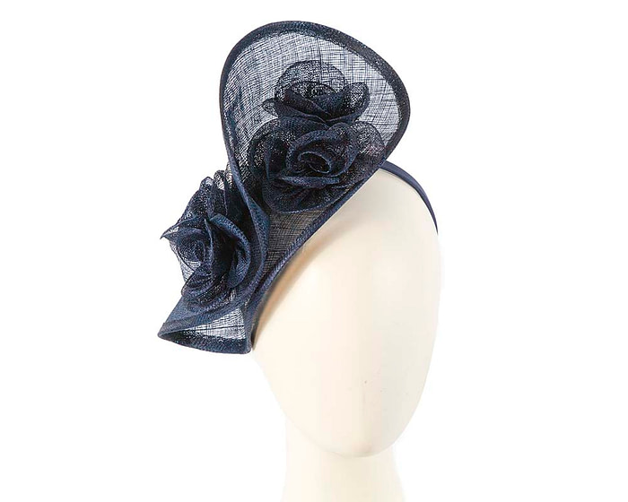 Tall navy sinamay fascinator by Max Alexander