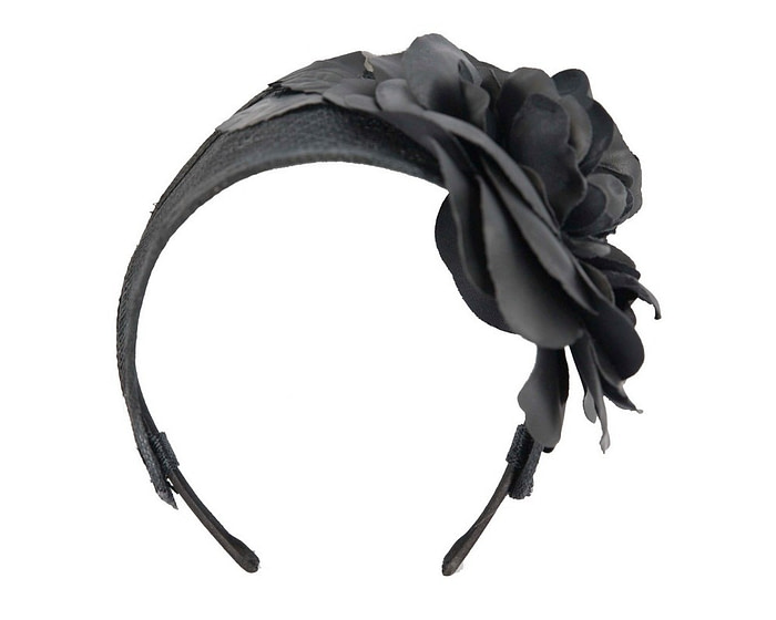 Wide black leather rose headband fascinator by Max Alexander - Hats From OZ