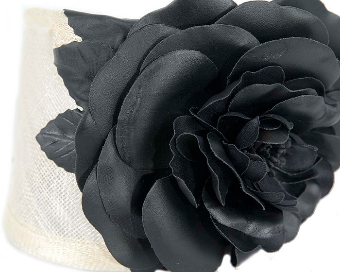 Wide cream and black leather rose headband fascinator by Max Alexander - Hats From OZ