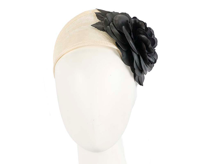 Wide cream and black leather rose headband fascinator by Max Alexander