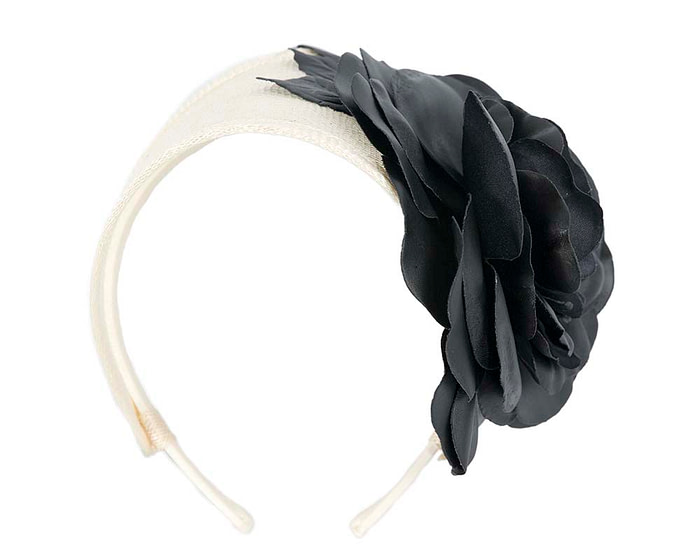 Wide cream and black leather rose headband fascinator by Max Alexander - Image 2