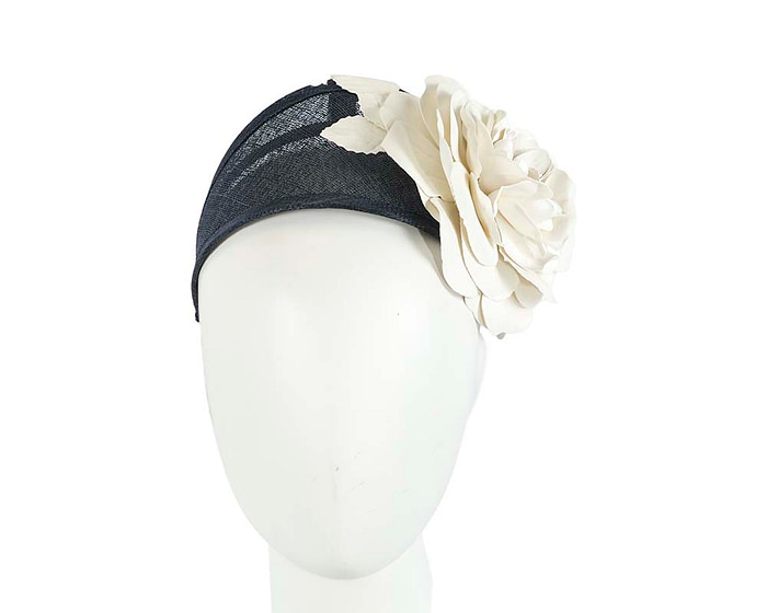 Wide navy and cream leather rose headband fascinator by Max Alexander