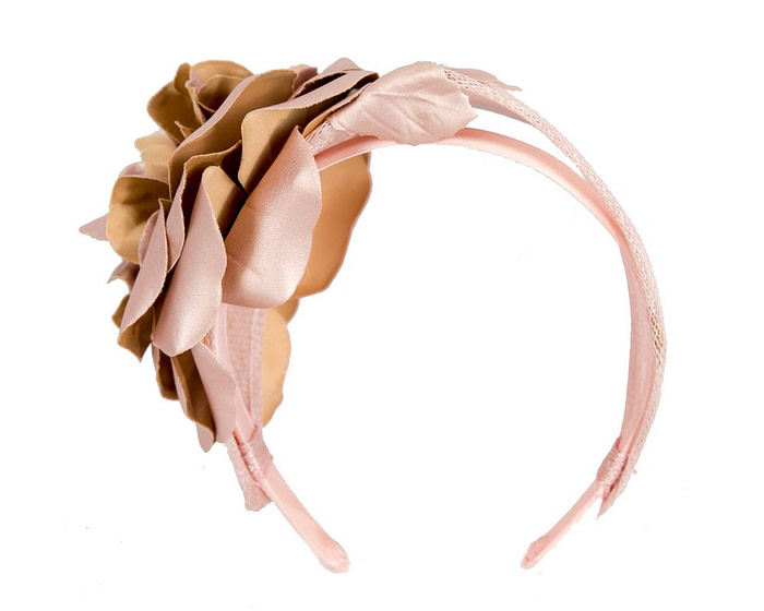 Wide rose gold leather rose headband fascinator by Max Alexander - Image 5