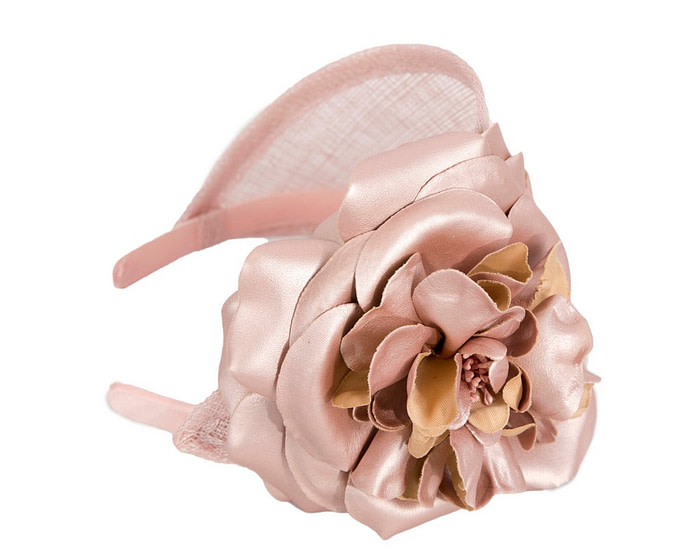 Wide rose gold leather rose headband fascinator by Max Alexander - Image 3