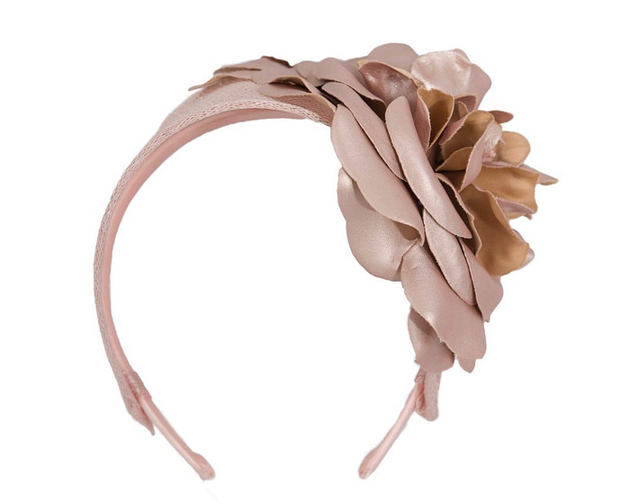 Wide rose gold leather rose headband fascinator by Max Alexander - Image 2