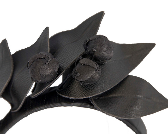 Black sculptured leather headband racing fascinator by Max Alexander - Image 3