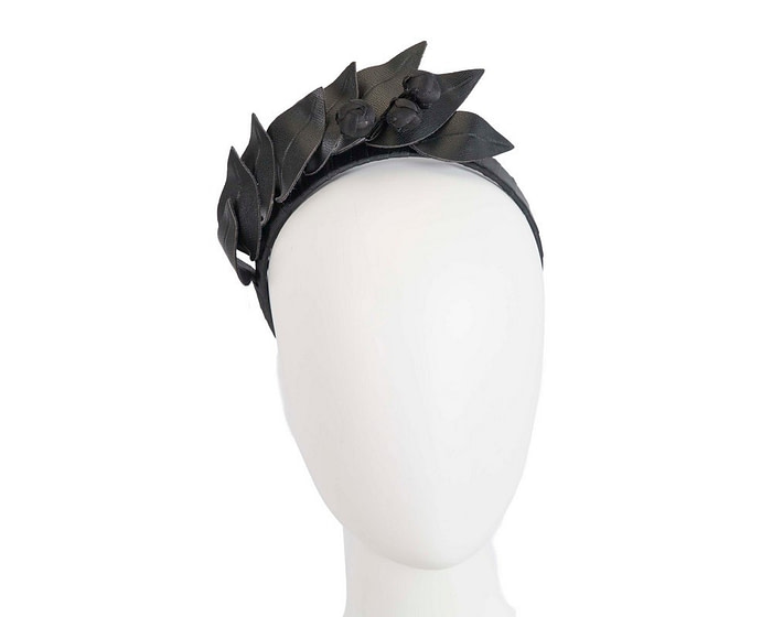 Black sculptured leather headband racing fascinator by Max Alexander