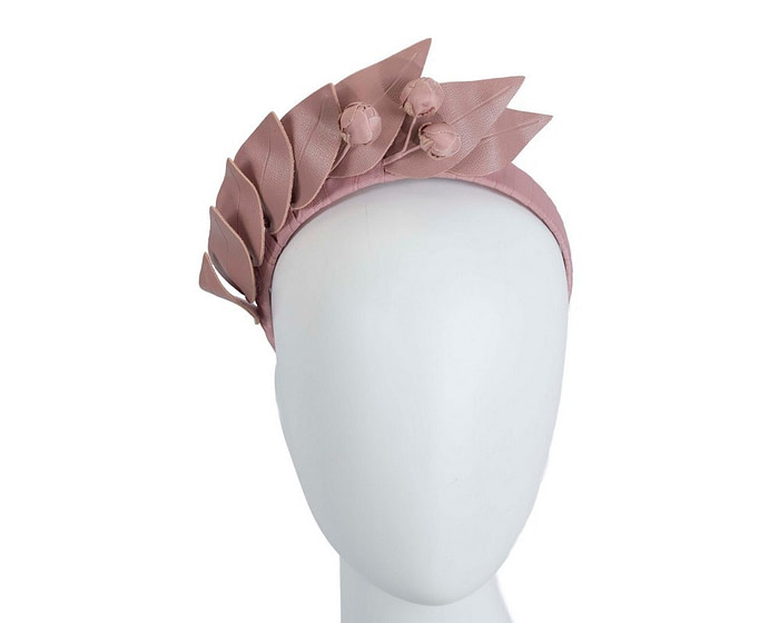 Taupe sculptured leather headband racing fascinator by Max Alexander