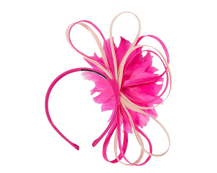 Large fuchsia & blush feather flower fascinator by Max Alexander - Image 4