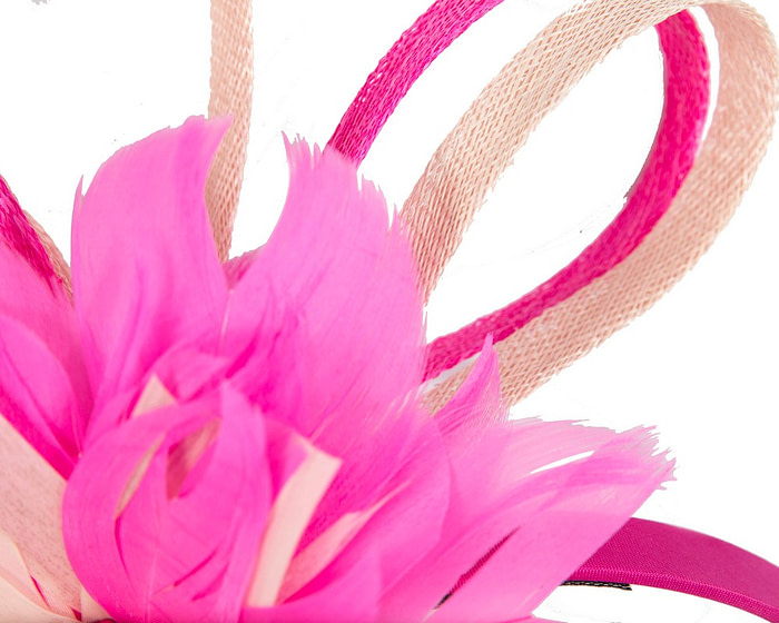 Large fuchsia & blush feather flower fascinator by Max Alexander - Image 3