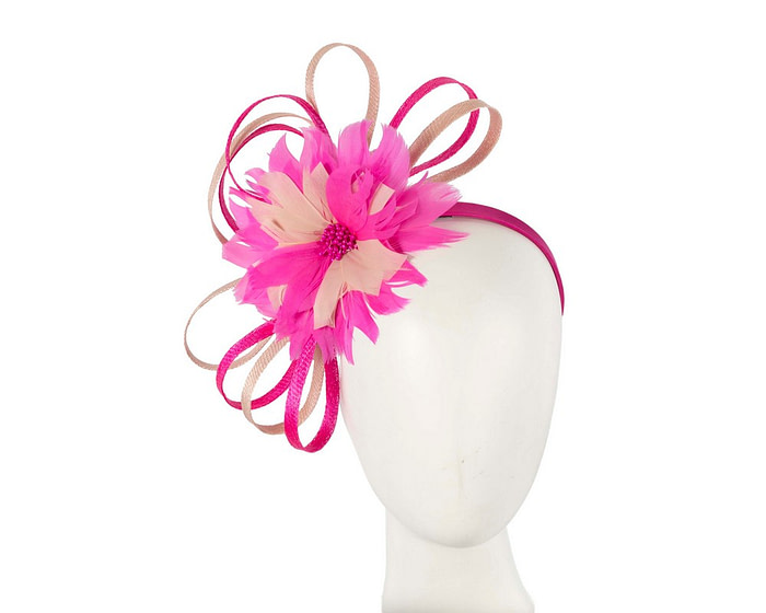 Large fuchsia & blush feather flower fascinator by Max Alexander