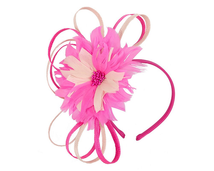 Large fuchsia & blush feather flower fascinator by Max Alexander - Image 2