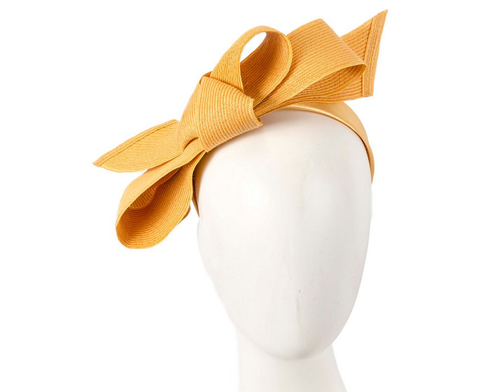 Large mustard bow racing fascinator by Max Alexander