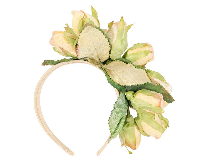 Light yellow rose flower headband fascinator by Max Alexander - Image 4