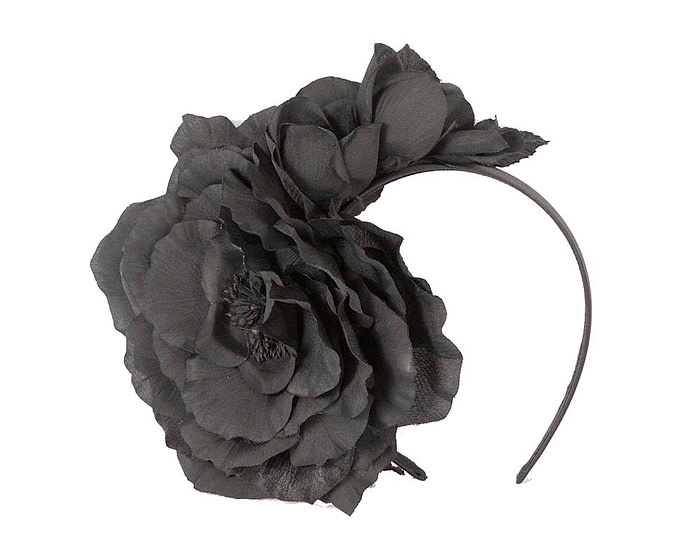 Large black flower fascinator headband by Max Alexander - Image 2