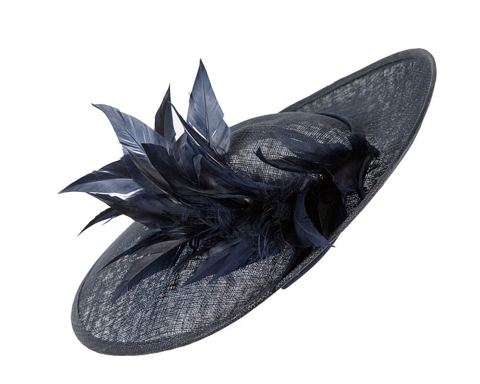 Large navy sinamay fascinator hat by Max Alexander - Image 5