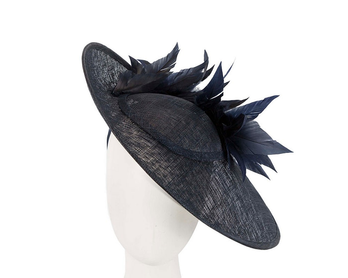 Large navy sinamay fascinator hat by Max Alexander