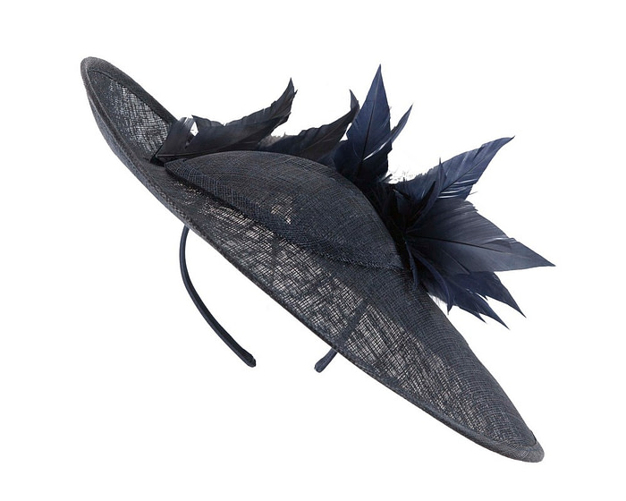 Large navy sinamay fascinator hat by Max Alexander - Image 2