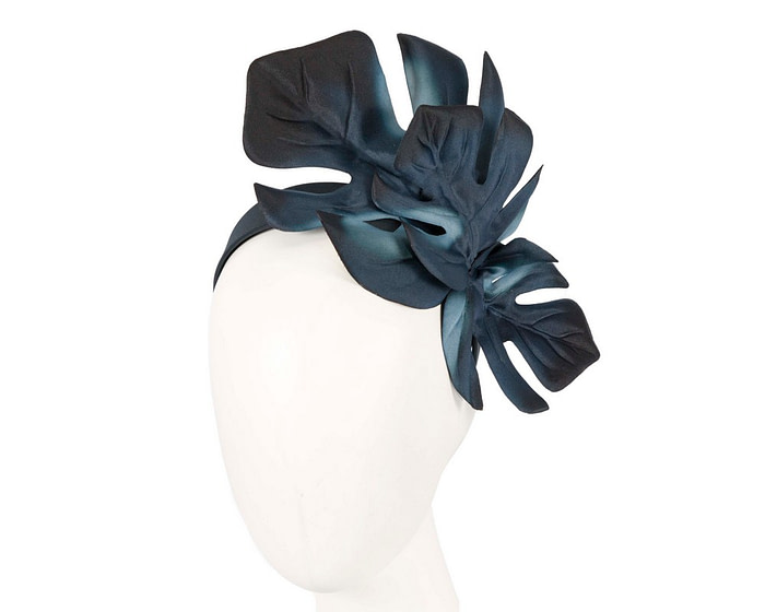 Navy monstera leaves fascinator by Max Alexander