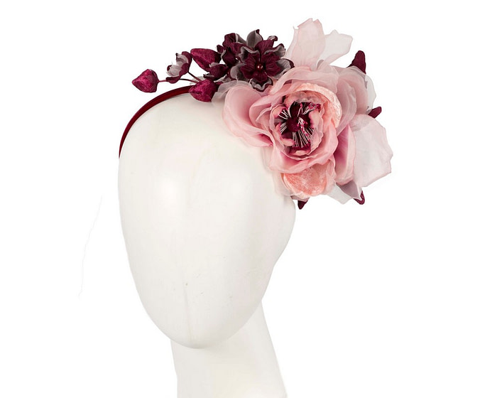 Pink & burgundy flower headband fascinator by Max Alexander