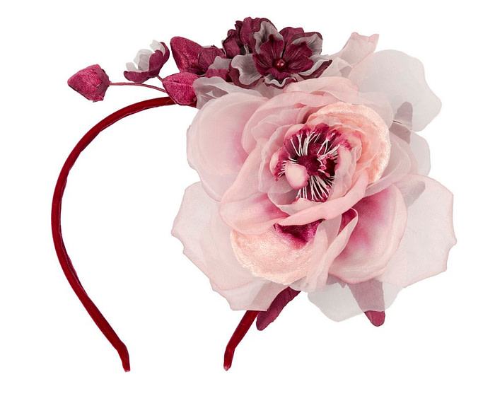 Pink & burgundy flower headband fascinator by Max Alexander - Hats From OZ