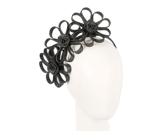 Black sinamay flowers headband by Max Alexander