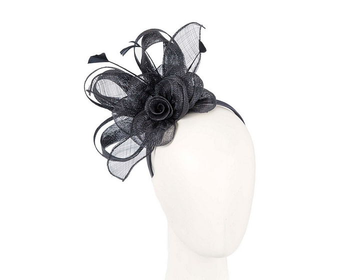 Navy sinamay flower fascinator by Max Alexander