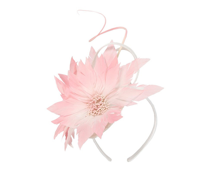 Light Pink feather flower fascinator by Max Alexander - Image 2