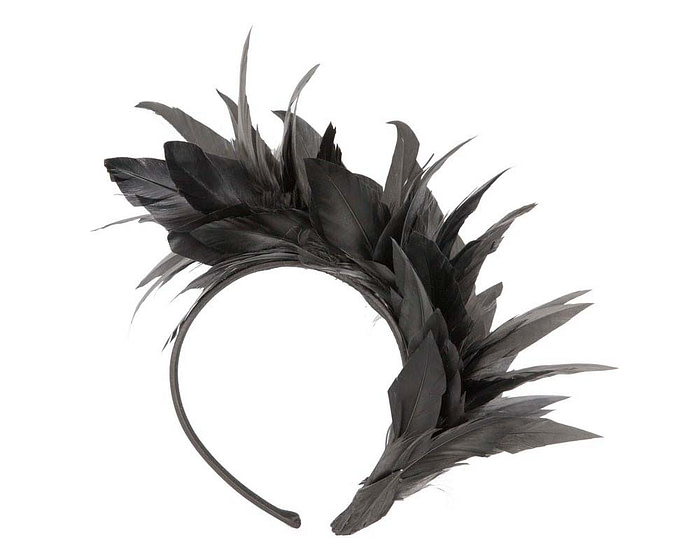 Black feather fascinator headband by Max Alexander - Image 4