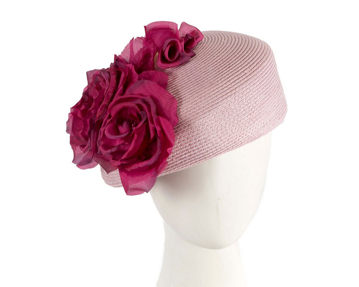 Modern pink beret hat with fuchsia flowers by Max Alexander