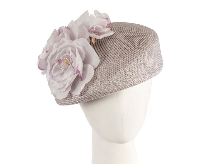 Modern silver beret hat with flowers by Max Alexander