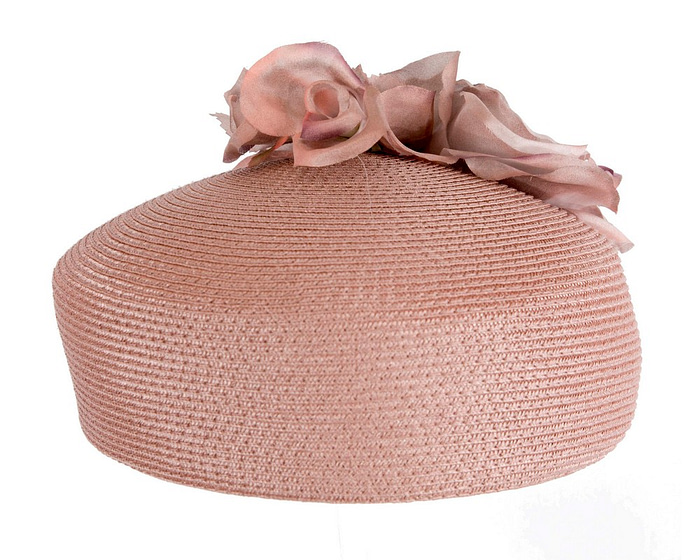 Modern taupe beret hat with flowers by Max Alexander - Image 3