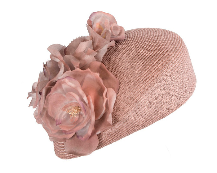 Modern taupe beret hat with flowers by Max Alexander - Image 2