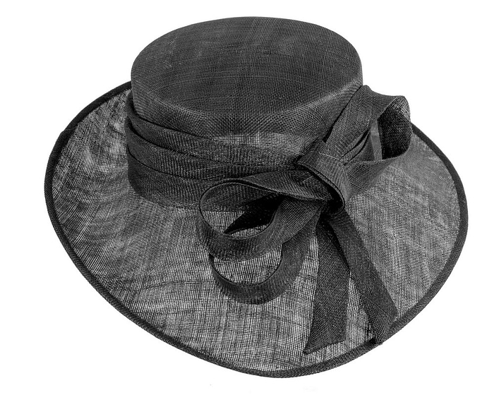 Wide brim black ladies fashion sinamay hat - Image 4