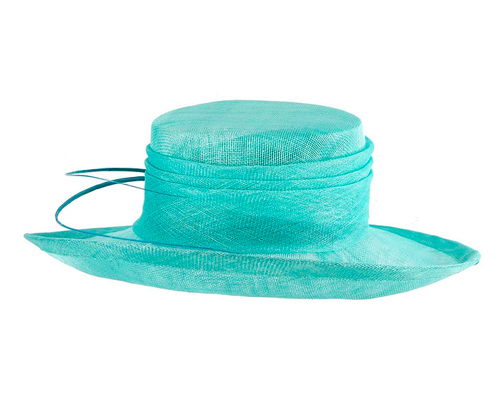 Wide brim aqua ladies fashion sinamay hat - Image 3