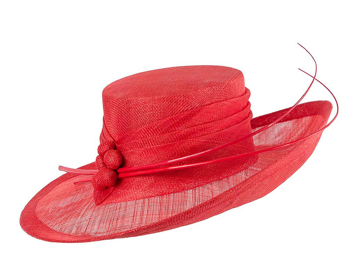 Wide brim red ladies fashion sinamay hat - Image 2